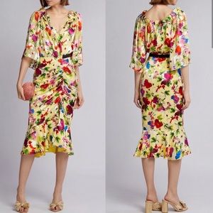 NEW SALONI Olivia Silk Floral Ruched Midi Dress / Wedding / Formal / Size 12